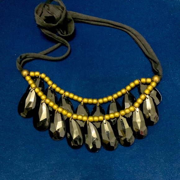 unknown Jewelry - Double-layer Black-faceted tear drop statement necklace